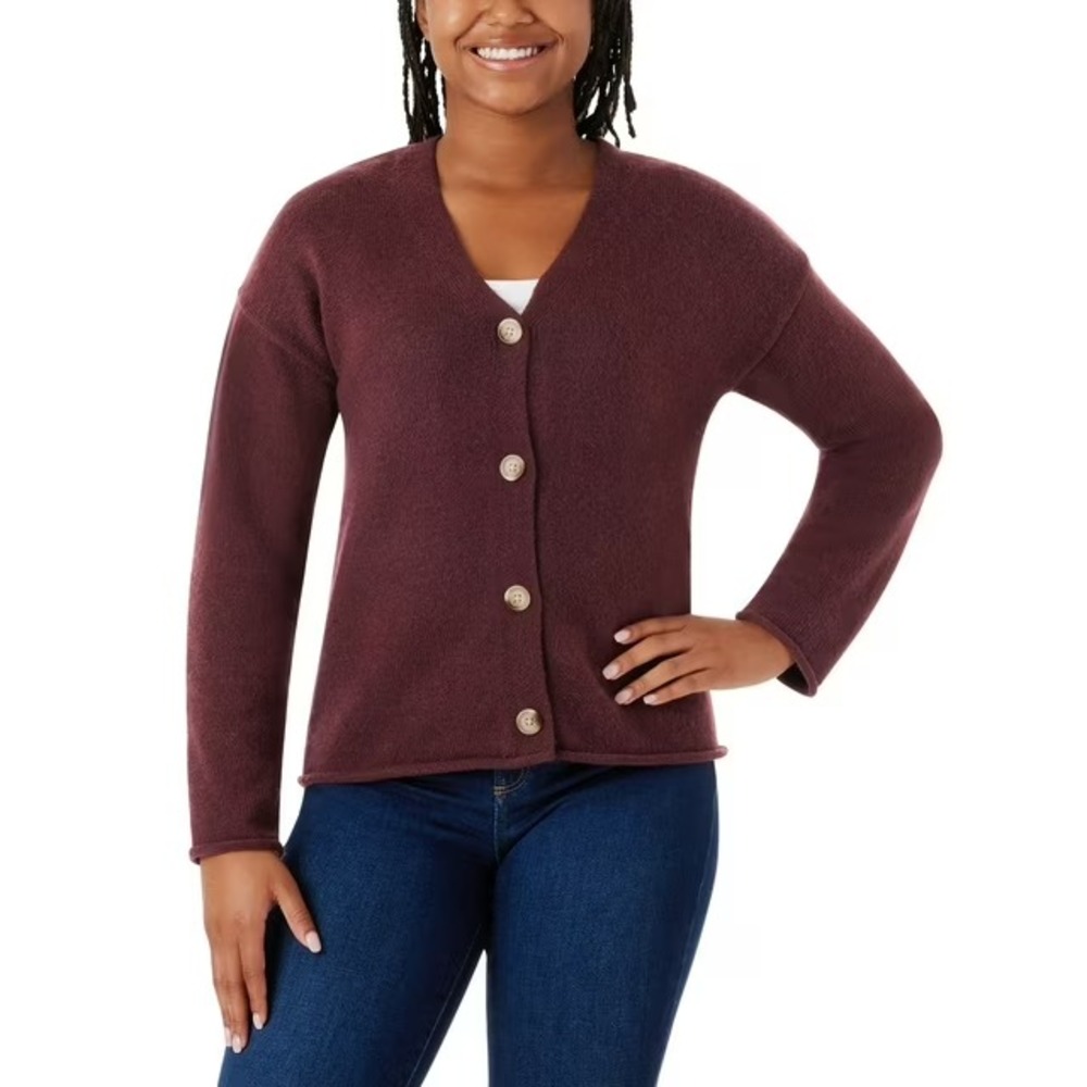 NWT Member's Mark Women's V-Neck Cardigan Size S Burgundy